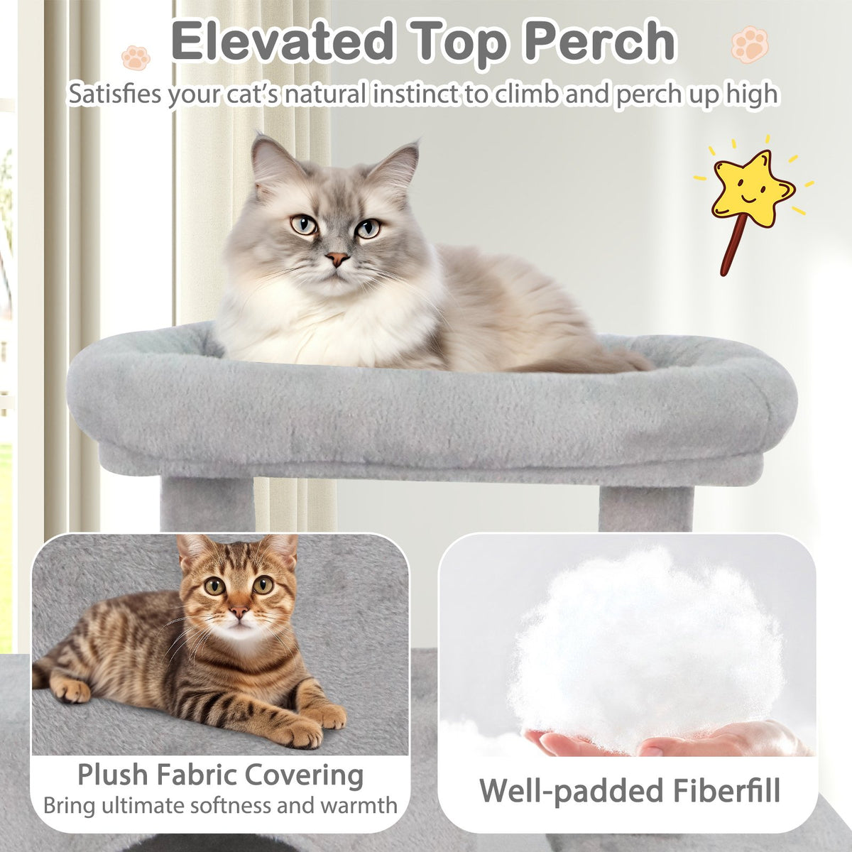 Large Cat Tree for Indoor Cats 70 inches Tall Cat Tower-Light Gray view 8