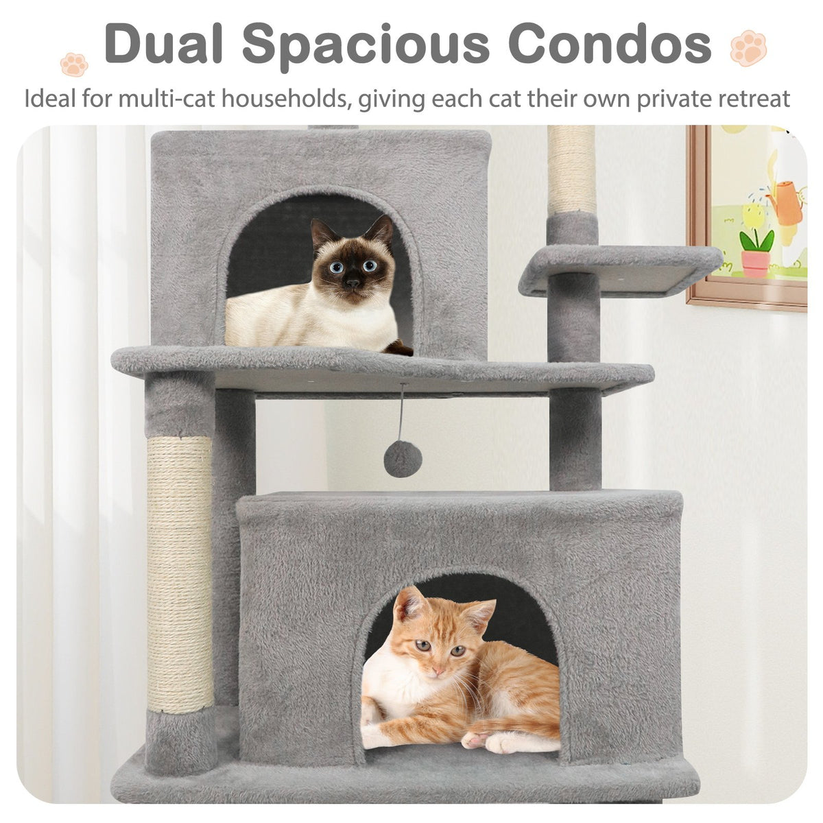 Large Cat Tree for Indoor Cats 70 inches Tall Cat Tower-Light Gray view 9