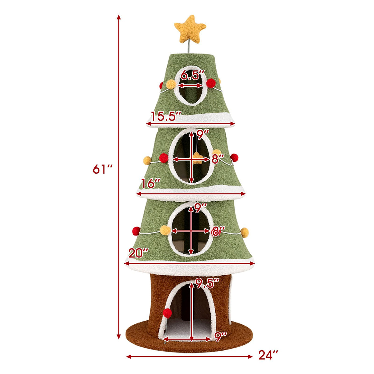 Large Christmas Cat Tree for Indoor Cats 61 Inch Cute Cat Tower with 4 Condos-Green view 5