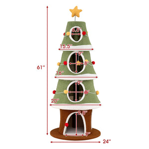 Large Christmas Cat Tree for Indoor Cats 61 Inch Cute Cat Tower with 4 Condos-Green view 5