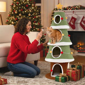 Large Christmas Cat Tree for Indoor Cats 61 Inch Cute Cat Tower with 4 Condos-Green view 6