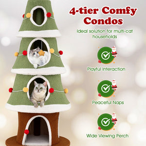 Large Christmas Cat Tree for Indoor Cats 61 Inch Cute Cat Tower with 4 Condos-Green view 8