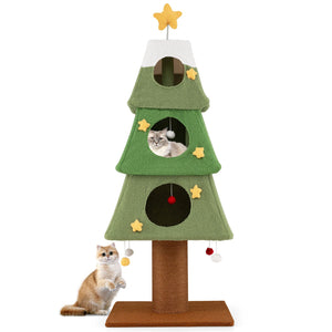Large Christmas Cat Tree for Indoor Cats 64 inches Cute Cat Tower with 3 Condos-Green