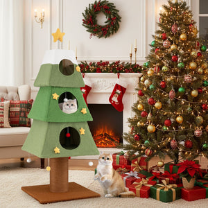 Large Christmas Cat Tree for Indoor Cats 64 inches Cute Cat Tower with 3 Condos-Green view 2