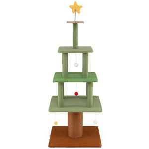 Large Christmas Cat Tree for Indoor Cats 64 inches Cute Cat Tower with 3 Condos-Green view 4