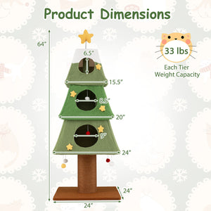 Large Christmas Cat Tree for Indoor Cats 64 inches Cute Cat Tower with 3 Condos-Green view 5