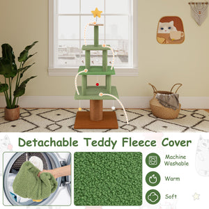 Large Christmas Cat Tree for Indoor Cats 64 inches Cute Cat Tower with 3 Condos-Green view 7