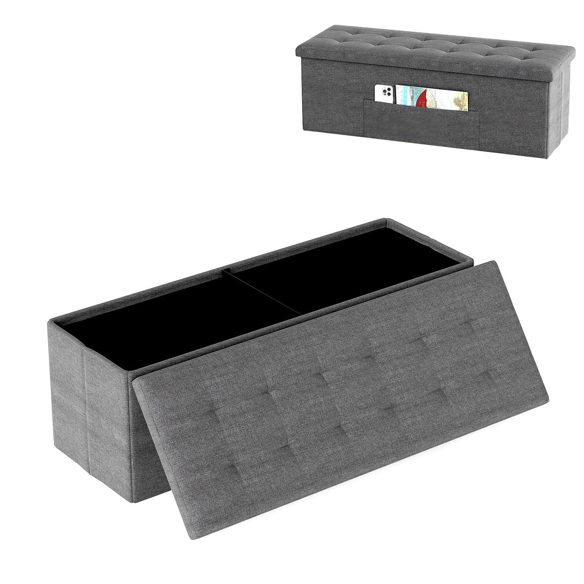 Fabric Folding Storage with Divider Bed End Bench-Dark Gray