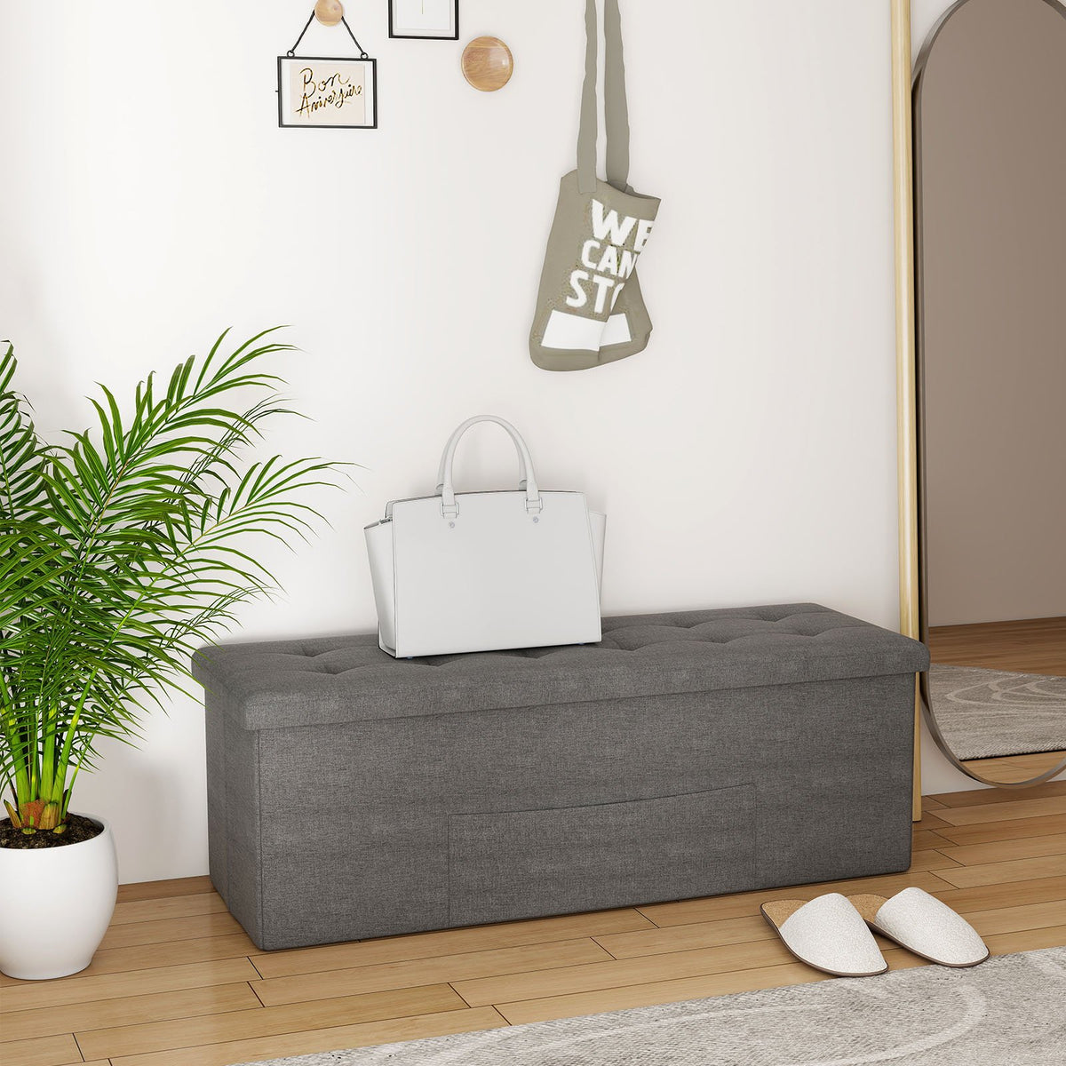 Fabric Folding Storage with Divider Bed End Bench-Dark Gray view 2