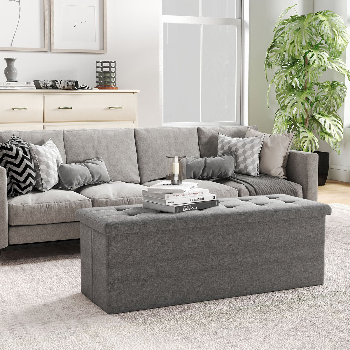 Fabric Folding Storage with Divider Bed End Bench-Dark Gray view 3