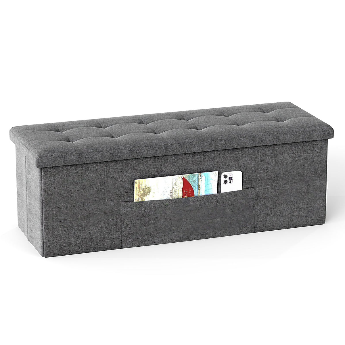 Fabric Folding Storage with Divider Bed End Bench-Dark Gray view 4