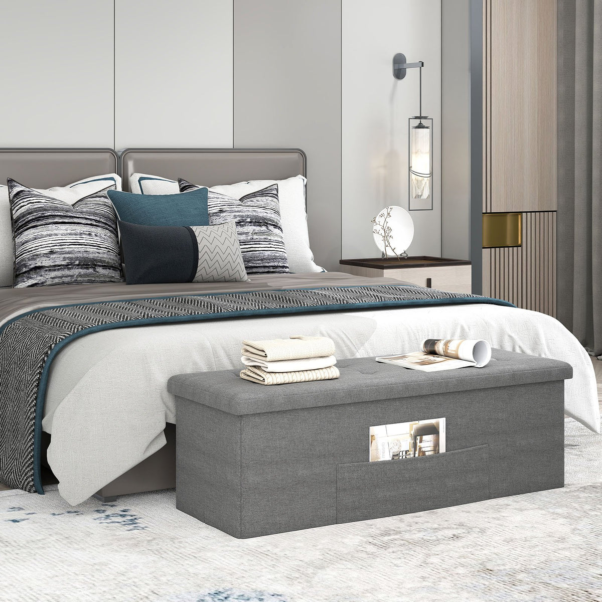 Fabric Folding Storage with Divider Bed End Bench-Dark Gray view 7