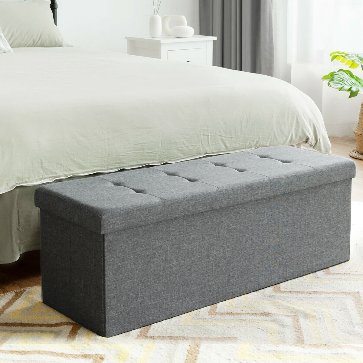 Fabric Folding Storage with Divider Bed End Bench-Light Gray view 2