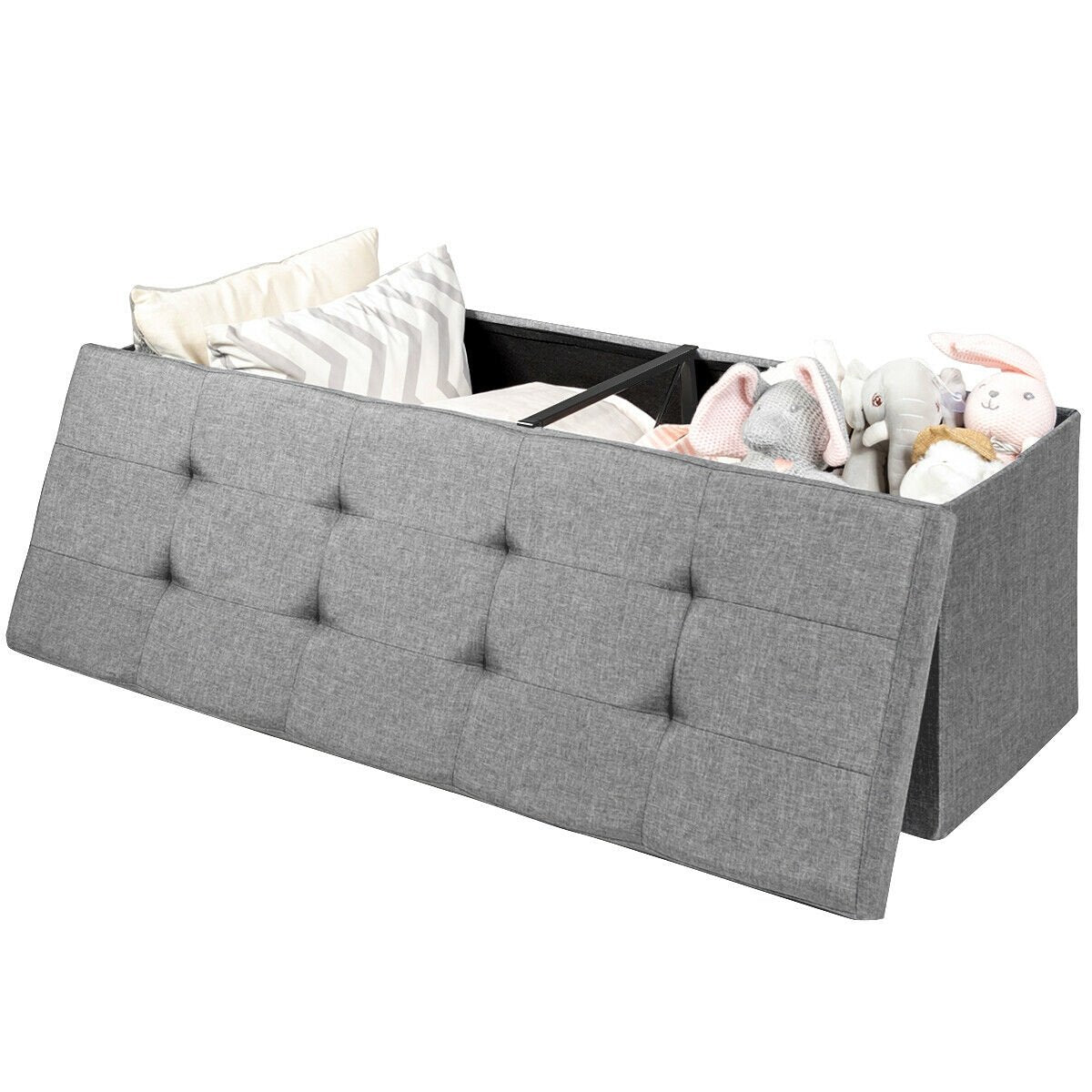 Fabric Folding Storage with Divider Bed End Bench-Light Gray view 8
