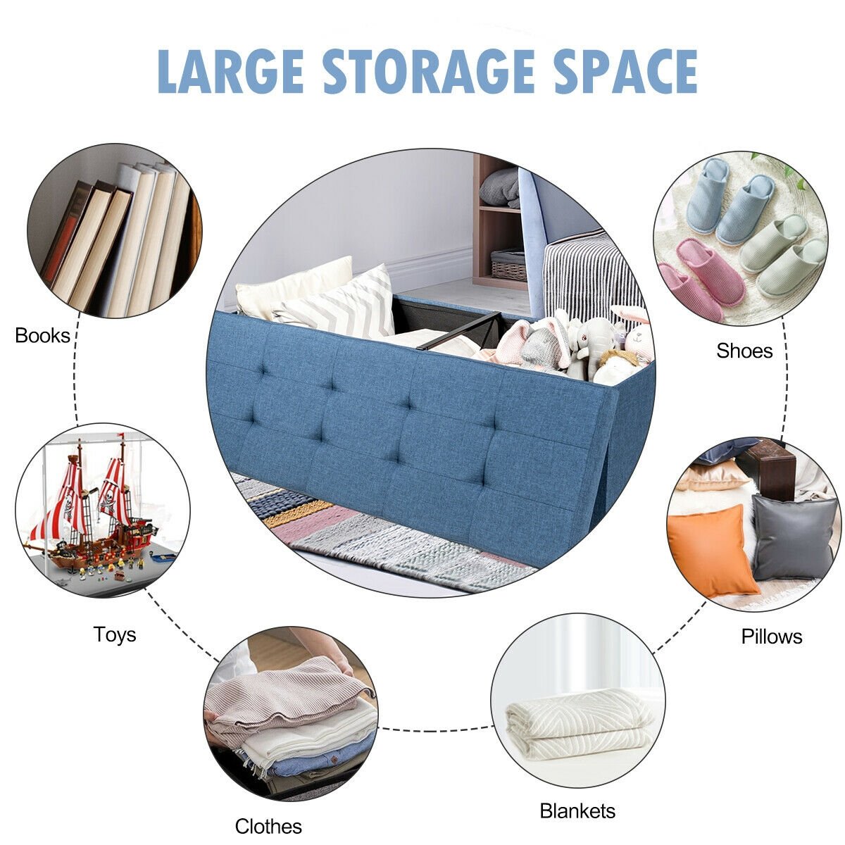 Fabric Folding Storage with Divider Bed End Bench-Navy view 3