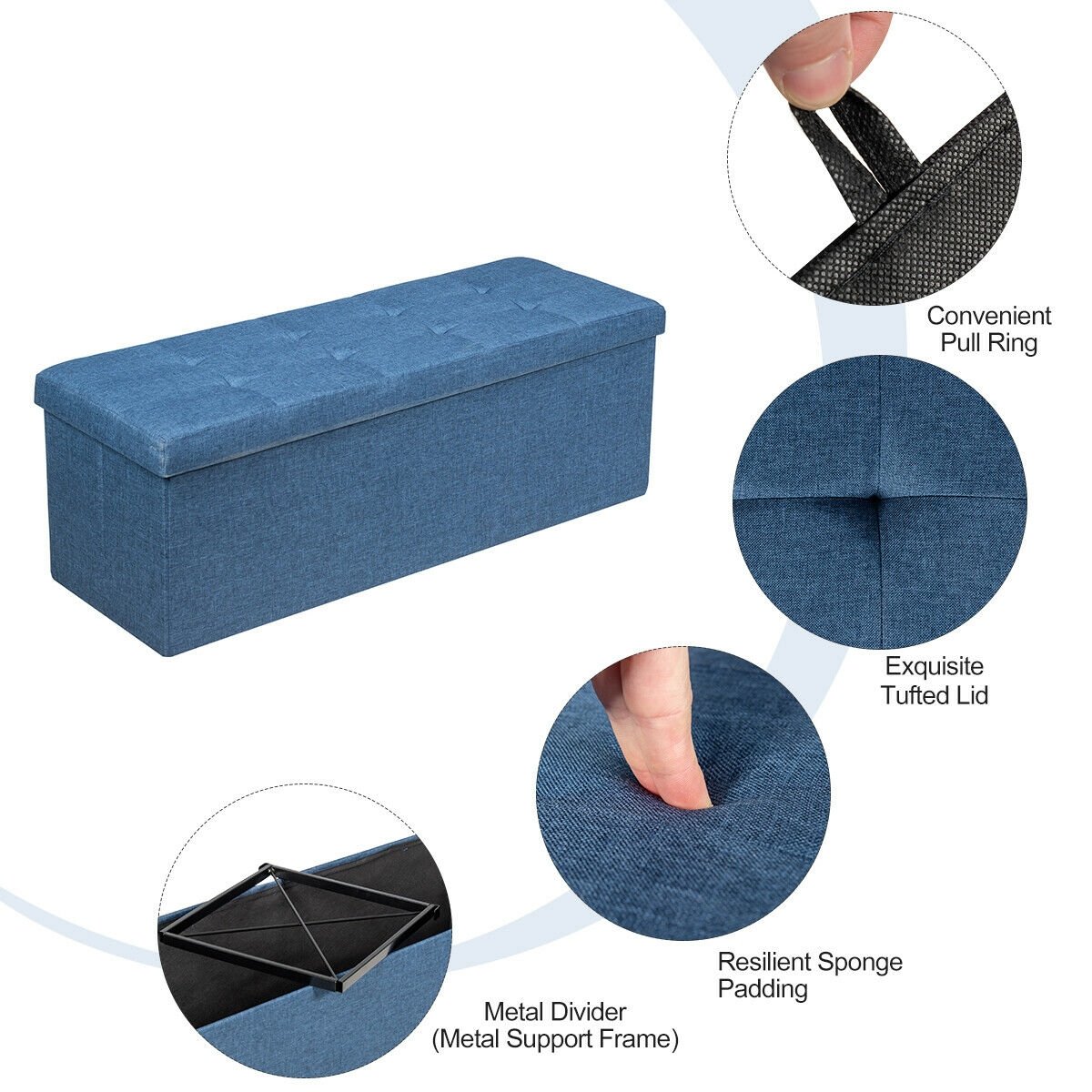 Fabric Folding Storage with Divider Bed End Bench-Navy view 5