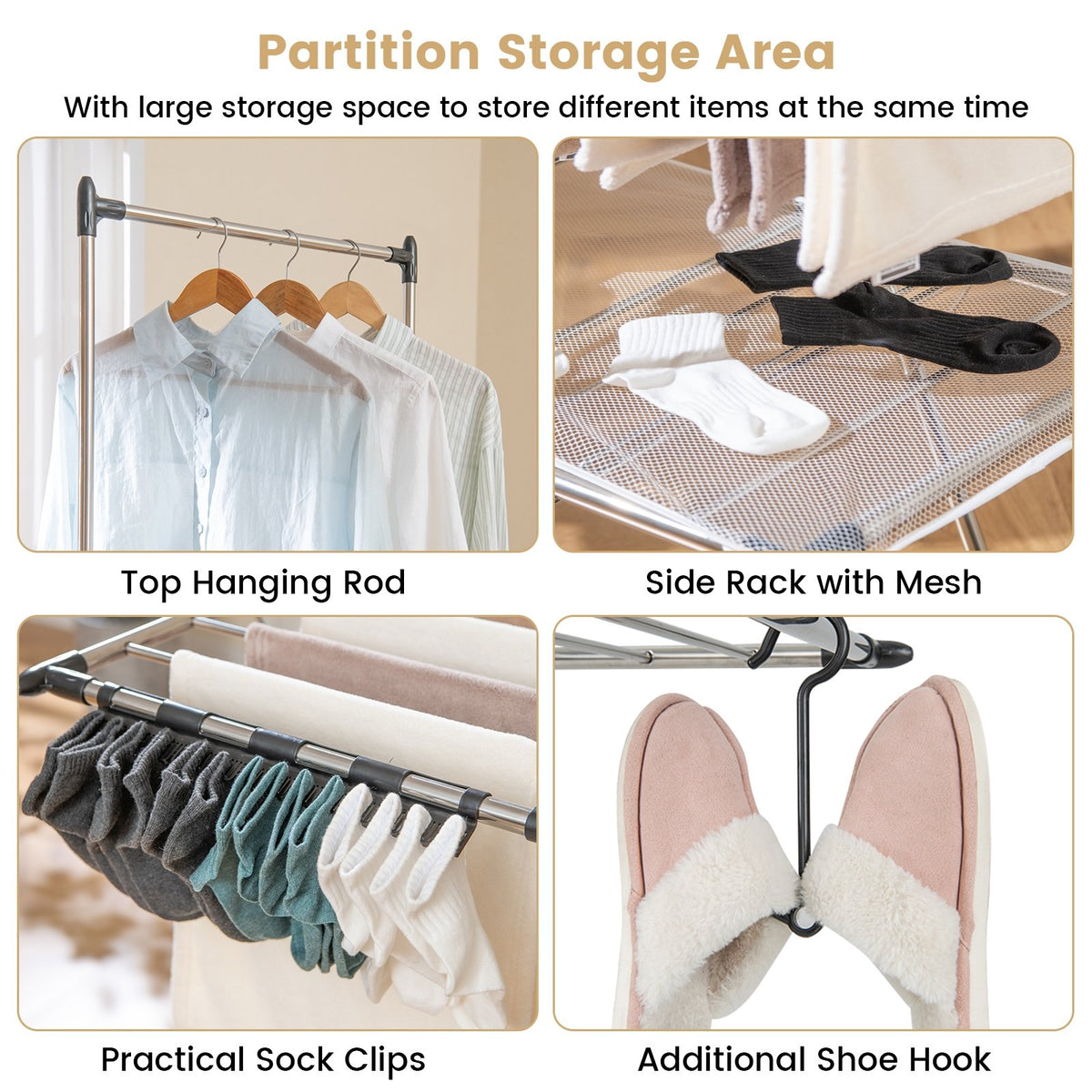 Large Foldable Clothes Drying Rack with Tall Hanging Bar view 7