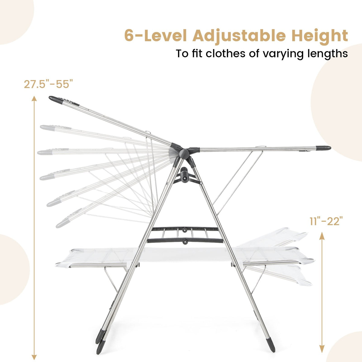 Large Foldable Clothes Drying Rack with Tall Hanging Bar view 9