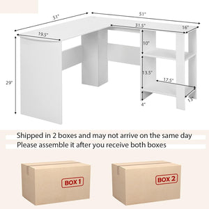 Large Modern L-shaped Computer Desk with 2 Cable Holes and 2 Storage Shelves-White view 6