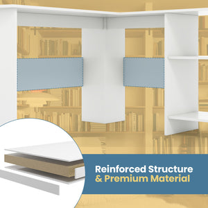 Large Modern L-shaped Computer Desk with 2 Cable Holes and 2 Storage Shelves-White view 9