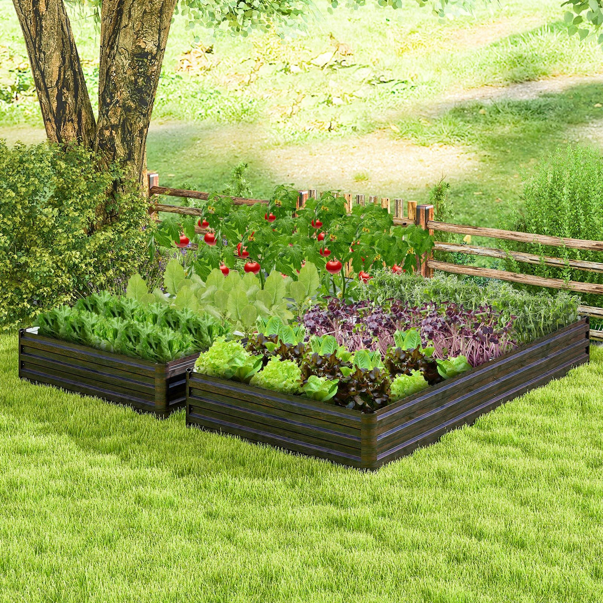 Large Outdoor Metal Planter Box for Vegetable Fruit Herb Flower-Coffee view 2