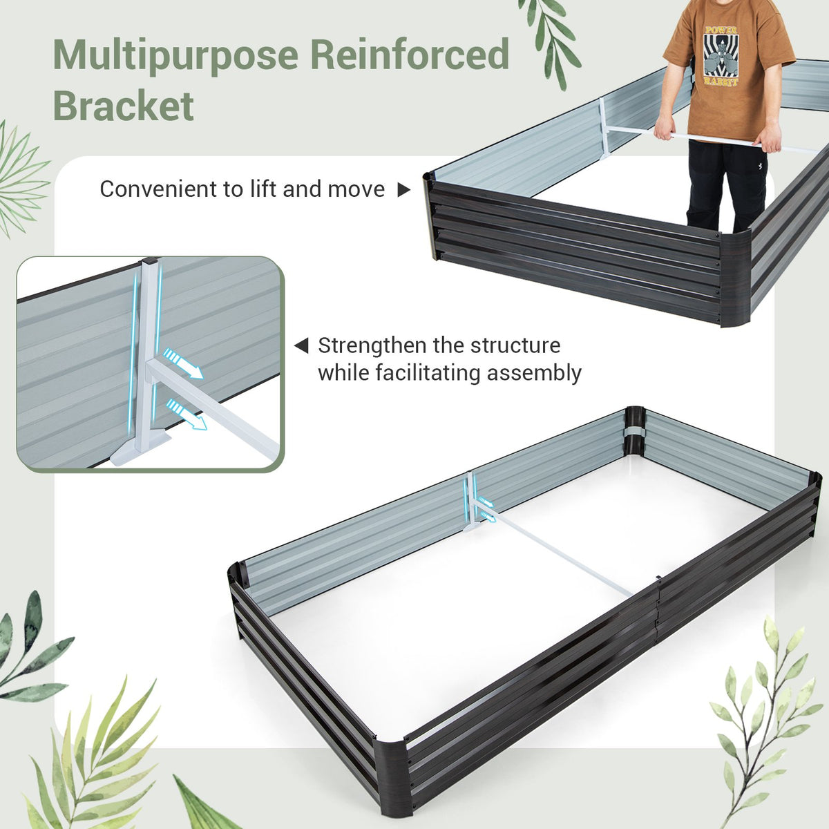 Large Outdoor Metal Planter Box for Vegetable Fruit Herb Flower-Coffee view 8