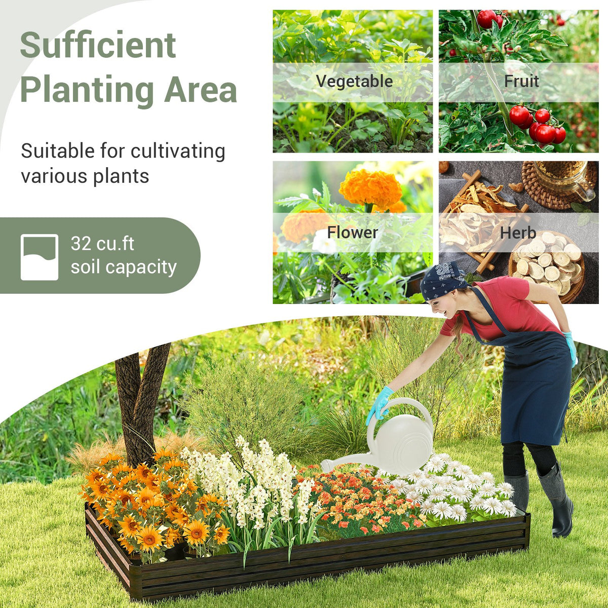 Large Outdoor Metal Planter Box for Vegetable Fruit Herb Flower-Coffee view 9