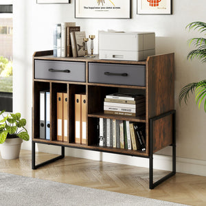 Large Record Player Stand with Charging Station Mid Century Modern Vinyl Storage Cabinet-Rustic Brown view 6