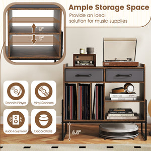 Large Record Player Stand with Charging Station Mid Century Modern Vinyl Storage Cabinet-Rustic Brown view 8