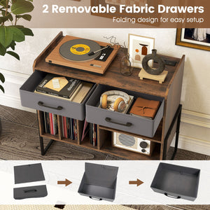 Large Record Player Stand with Charging Station Mid Century Modern Vinyl Storage Cabinet-Rustic Brown view 9