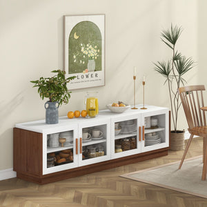 Large TV Stand for TVs up to 75 Inch with 4 Tempered Glass Doors for Living Room-White view 2