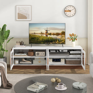 Large TV Stand for TVs up to 75 Inch with 4 Tempered Glass Doors for Living Room-White view 3