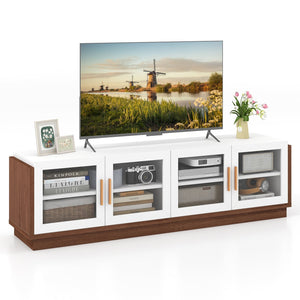 Large TV Stand for TVs up to 75 Inch with 4 Tempered Glass Doors for Living Room-White view 4