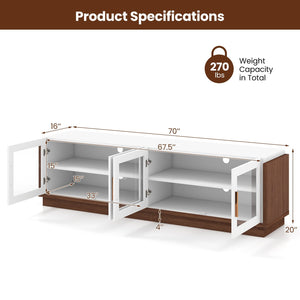 Large TV Stand for TVs up to 75 Inch with 4 Tempered Glass Doors for Living Room-White view 5