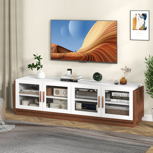 Large TV Stand for TVs up to 75 Inch with 4 Tempered Glass Doors for Living Room-White view 6