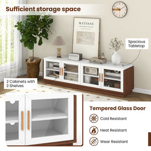 Large TV Stand for TVs up to 75 Inch with 4 Tempered Glass Doors for Living Room-White view 8