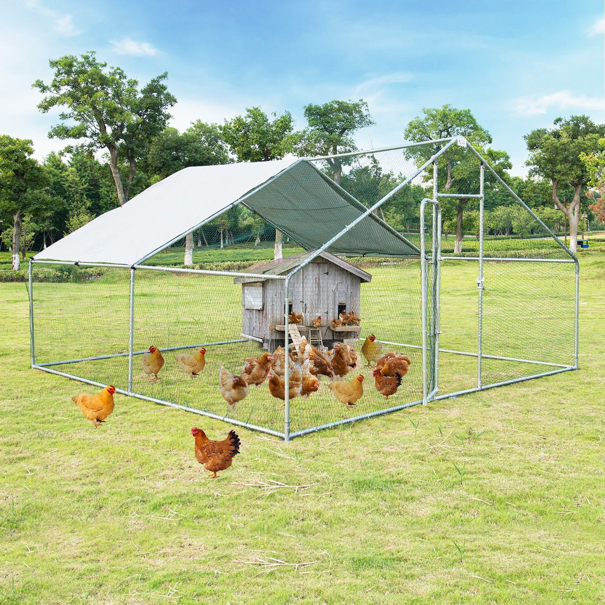 13 x 13 Feet Walk-in Chicken Coop with Waterproof Cover for Outdoor Backyard Farm view 2