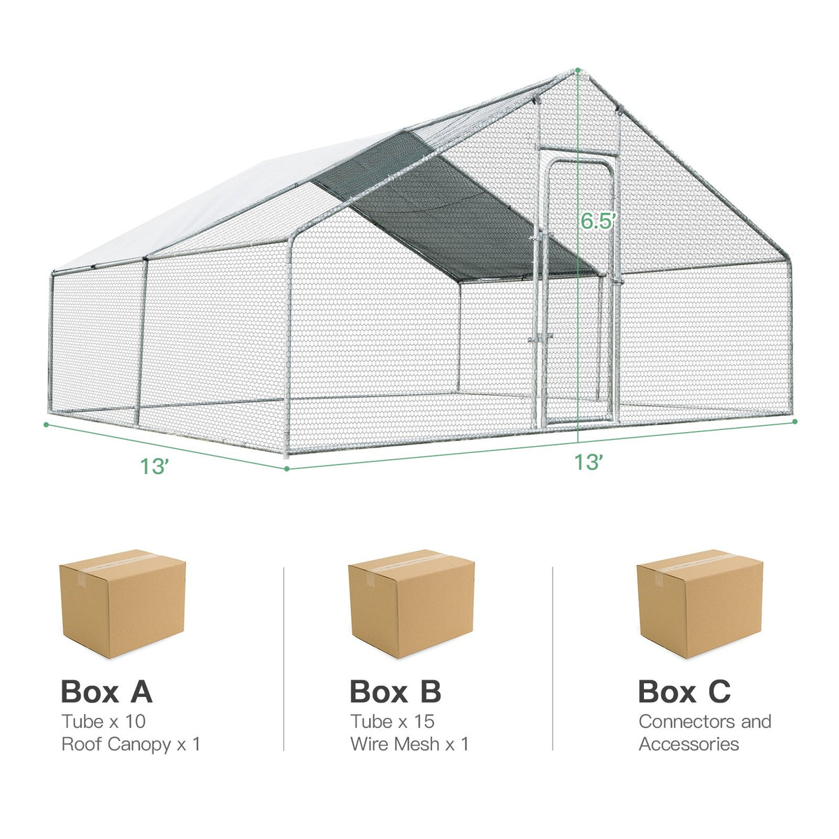 13 x 13 Feet Walk-in Chicken Coop with Waterproof Cover for Outdoor Backyard Farm view 4