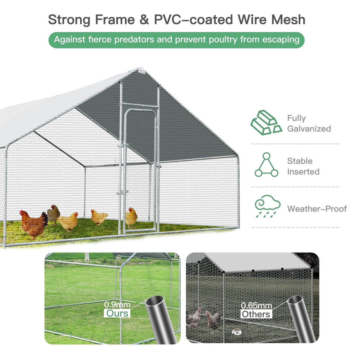 13 x 13 Feet Walk-in Chicken Coop with Waterproof Cover for Outdoor Backyard Farm view 5