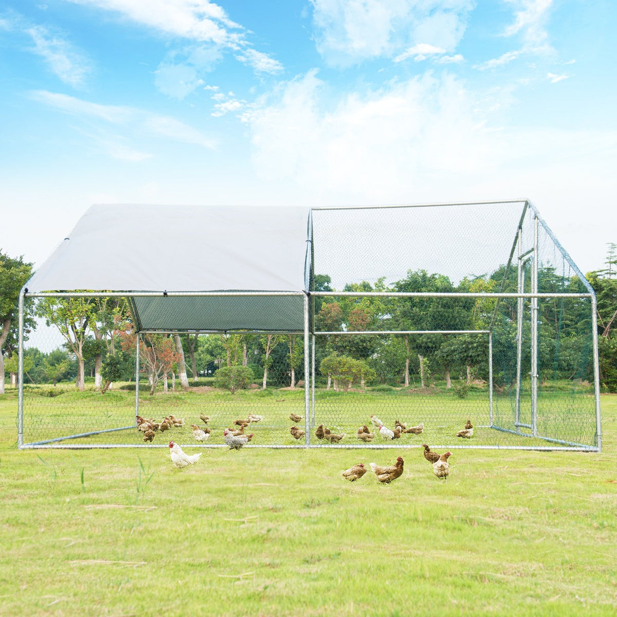 13 x 13 Feet Walk-in Chicken Coop with Waterproof Cover for Outdoor Backyard Farm view 6