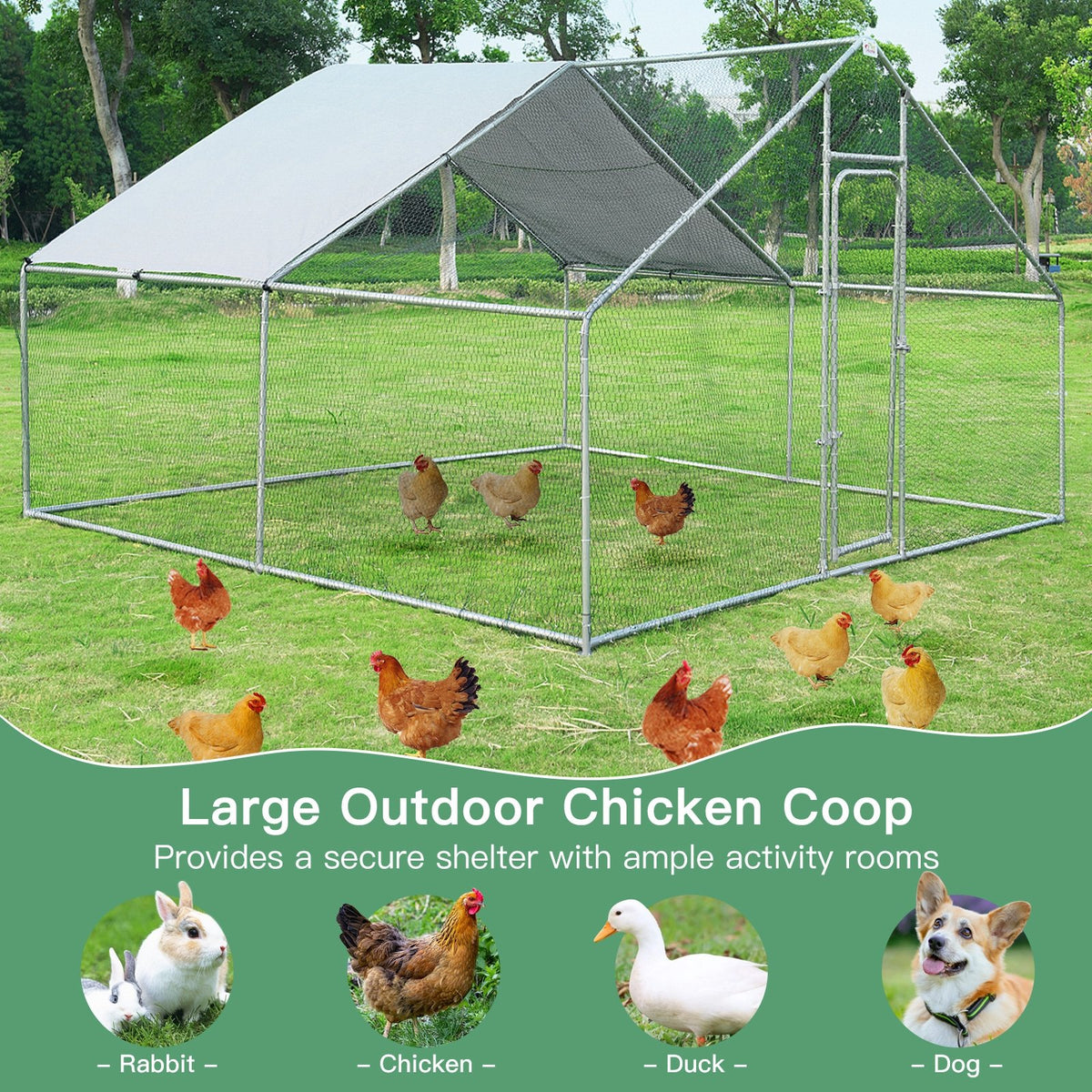 13 x 13 Feet Walk-in Chicken Coop with Waterproof Cover for Outdoor Backyard Farm view 9