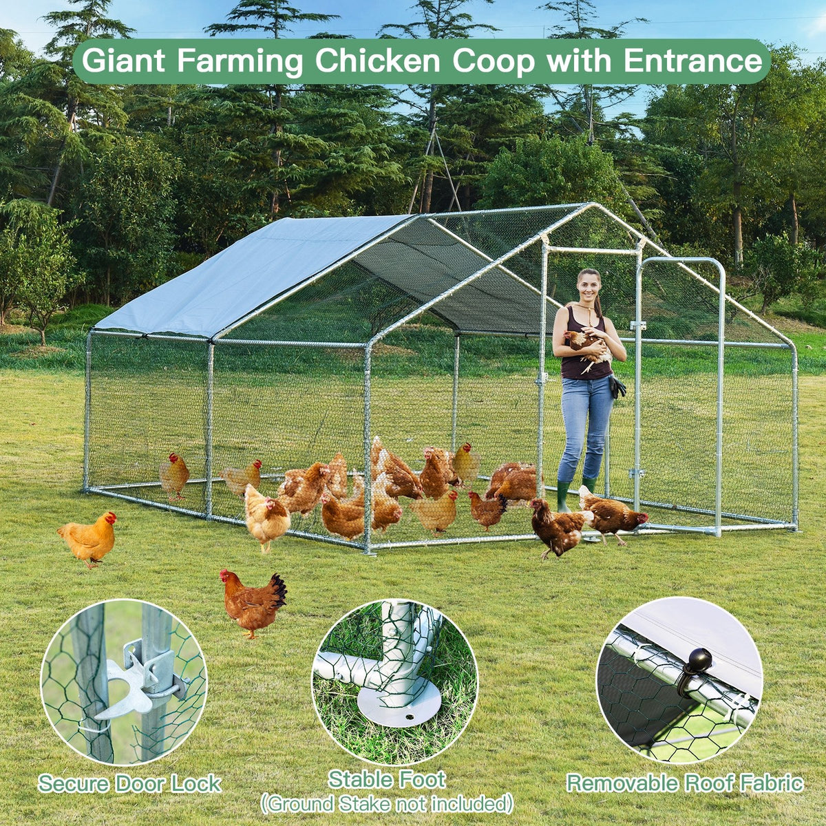 Large Walk in Shade Cage Chicken Coop with Roof Cover-M view 9