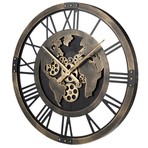 Large Wall Clock 27 inches Gear Clock with World Map-Brown view 4