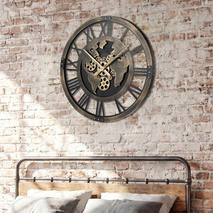 Large Wall Clock 27 inches Gear Clock with World Map-Brown view 6
