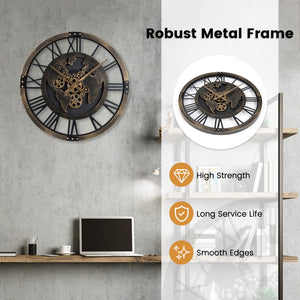 Large Wall Clock 27 inches Gear Clock with World Map-Brown view 7