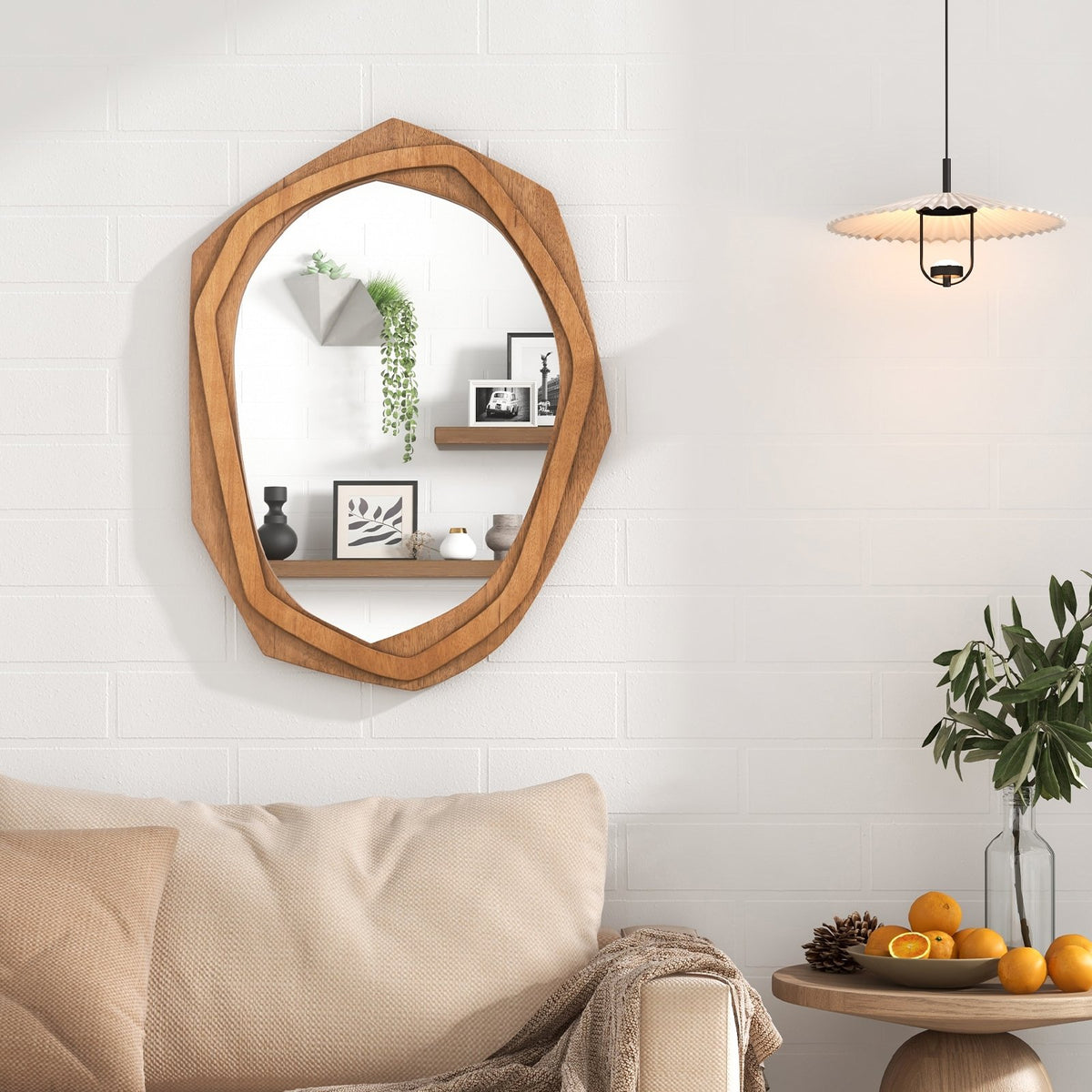 Large Water Proof Irregular Framed Decoration Wall Mirror with Expansion Screws-Natural view 2