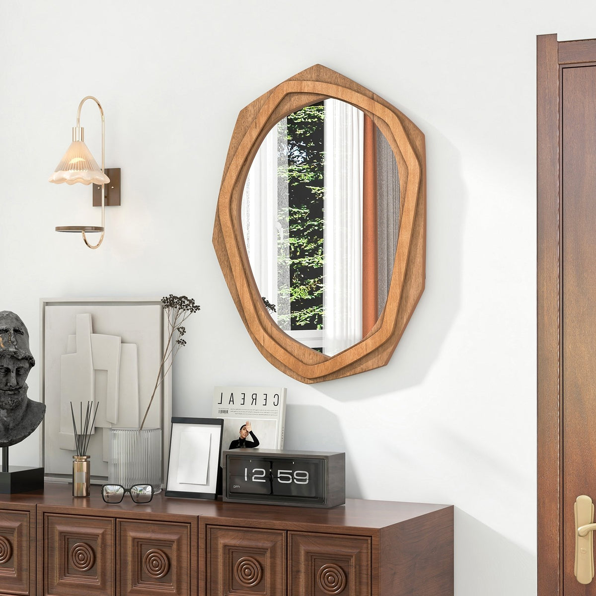 Large Water Proof Irregular Framed Decoration Wall Mirror with Expansion Screws-Natural view 5