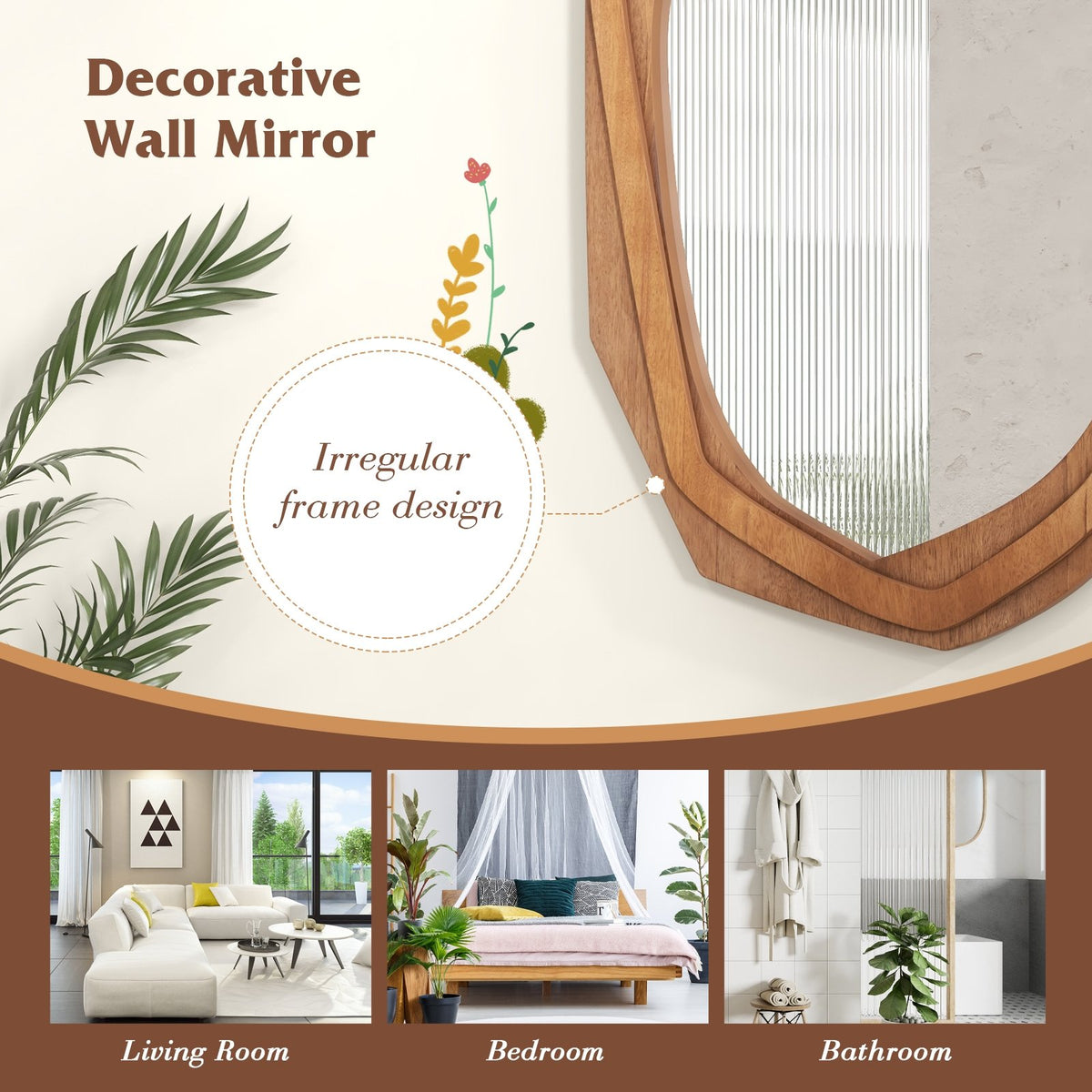 Large Water Proof Irregular Framed Decoration Wall Mirror with Expansion Screws-Natural view 6
