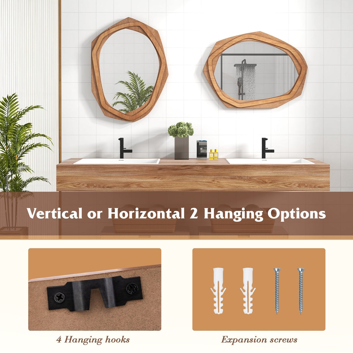 Large Water Proof Irregular Framed Decoration Wall Mirror with Expansion Screws-Natural view 7
