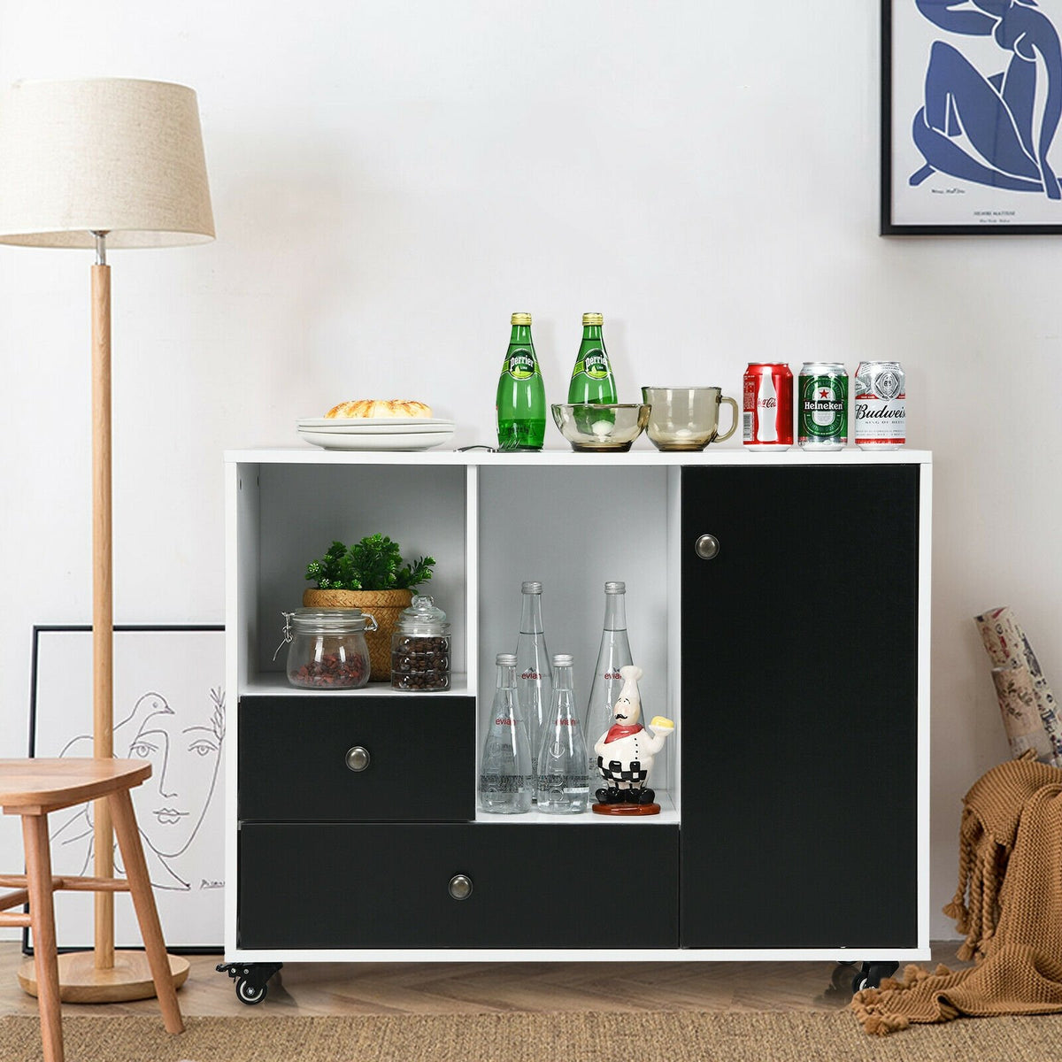 Lateral Mobile Filing Cabinet with 2 Drawers-Black view 2